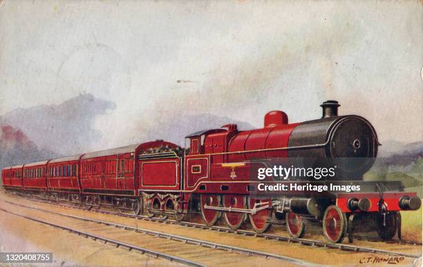 Scotch Express, London Midland & Scottish Railway, 1935. Train service between London and Scotland. Artist C.T. Howard.