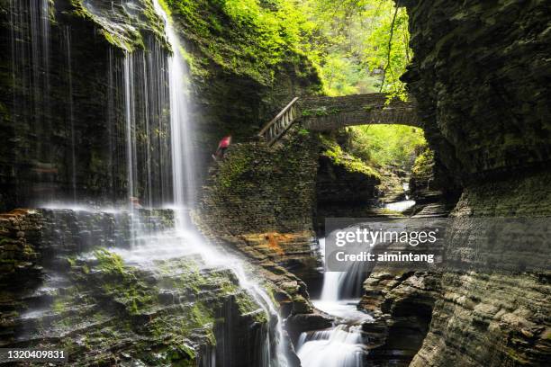 rainbow falls at watkins glen state park - watkins glen stock pictures, royalty-free photos & images