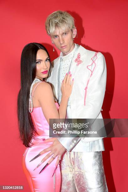 Megan Fox and Machine Gun Kelly attend the 2021 iHeartRadio Music Awards at The Dolby Theatre in Los Angeles, California, which was broadcast live on...