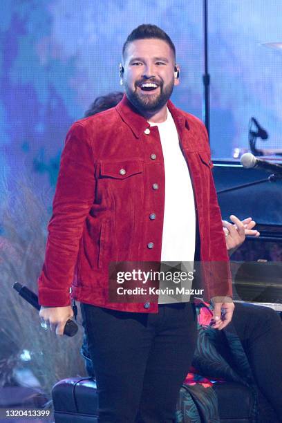 Shay Mooney of music group Dan + Shay performs onstage at the 2021 iHeartRadio Music Awards at The Dolby Theatre in Los Angeles, California, which...