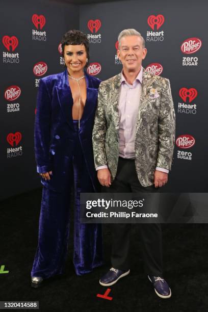 Demi Lovato and Elvis Duran attend the 2021 iHeartRadio Music Awards at The Dolby Theatre in Los Angeles, California, which was broadcast live on FOX...