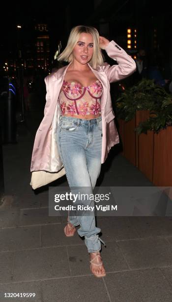 Gabby Allen seen on a night out leaving Amazonico in Mayfair on May 27, 2021 in London, England.