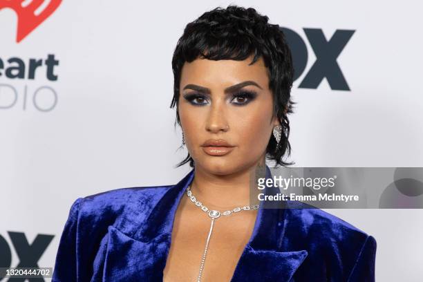 Demi Lovato is seen arriving at the 2021 iHeartRadio Music Awards on May 27, 2021 in Los Angeles, California. EDITORIAL USE ONLY