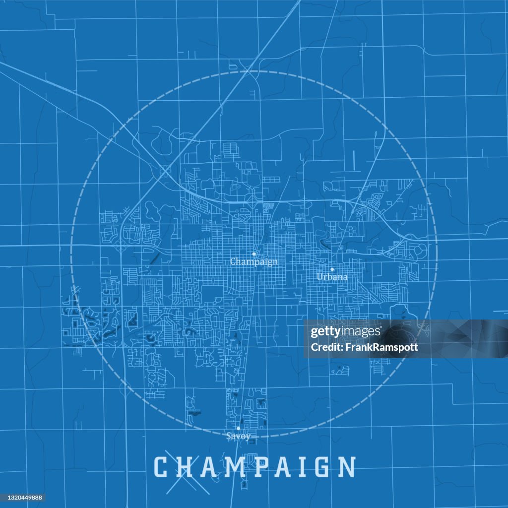 Champaign IL City Vector Road Map Blue Text
