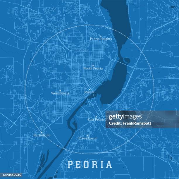 peoria il city vector road map blue text - peoria il stock illustrations