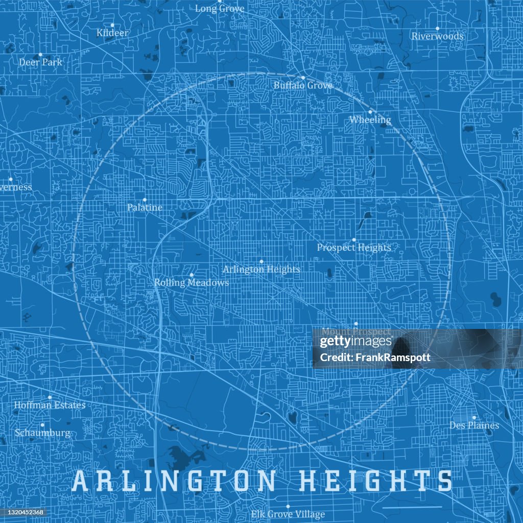 Arlington Heights IL City Vector Road Map Blue Text