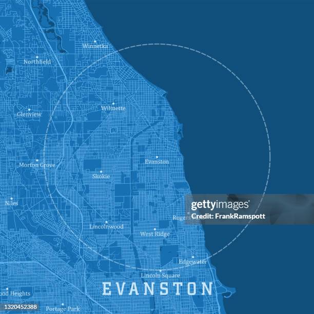 ilustrações de stock, clip art, desenhos animados e ícones de evanston il city vector road map blue text - condado de cook illinois