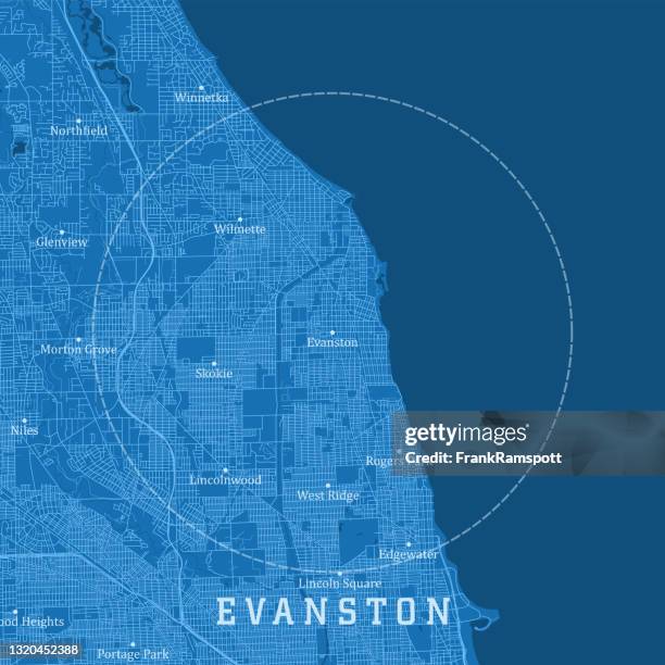 evanston il city vector road map blue text - illinois stock illustrations