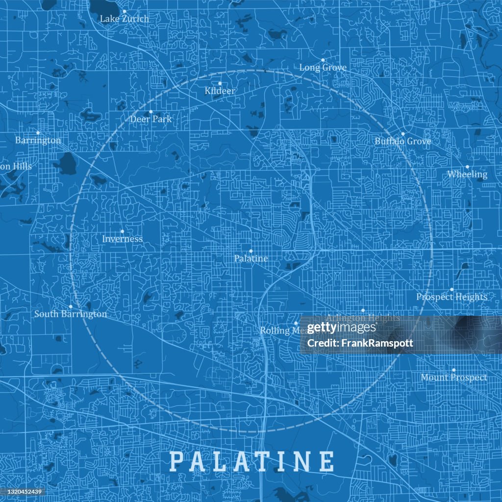 Palatine IL City Vector Road Map Blue Text
