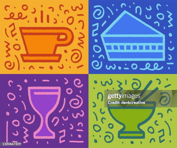 pop art style gourmet dining vector symbols - dining background stock illustrations