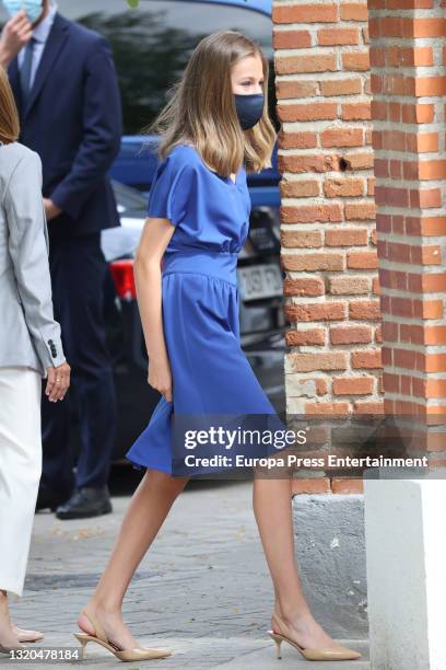 Princess Leonor arrives at the parish of the Assumption of Our Lady, the place where she received confirmation, on 28 May 2021, in Aravaca, Spain.