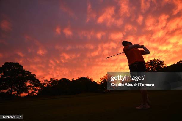 Kana Nagai of Japan hits her second shot on the 9th hole during the second round of the Resorttrust Ladies at St. Creek Golf Club on May 28, 2021 in...