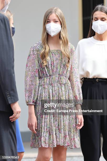 The Infanta Sofia poses on her arrival at the parish of the Assumption of Our Lady, where her sister Leonor was confirmed on May 28 in Aravaca, Spain.