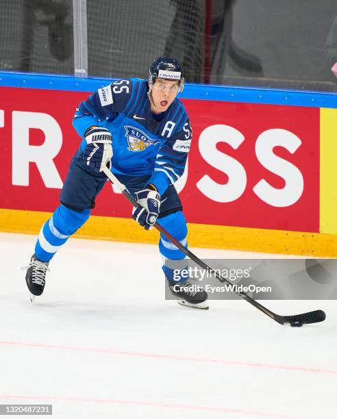 Atte Ohtamaa of Finland in action during the 2021 IIHF Ice Hockey World Championship group stage game between Finland and Italy at Arena Riga on May...