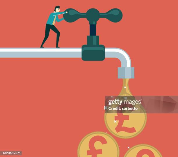 turning on the tap - pound sign - monetary policy stock illustrations