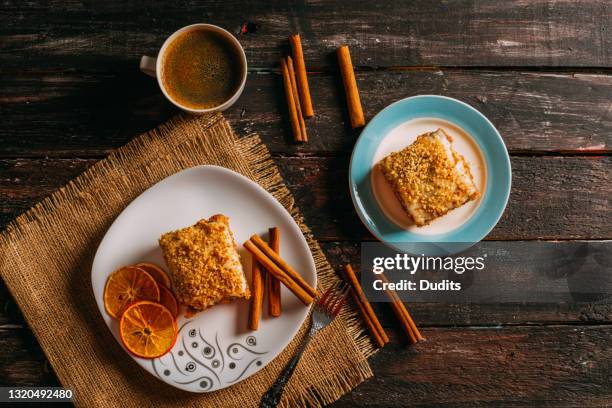 carrot cakes on rustic background - coffee walnut cake stock pictures, royalty-free photos & images