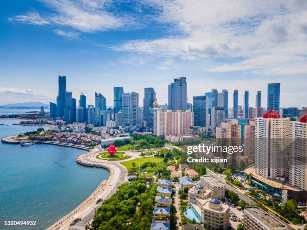 aerial view of qingdao city,china - qingdao stock pictures, royalty-free photos & images