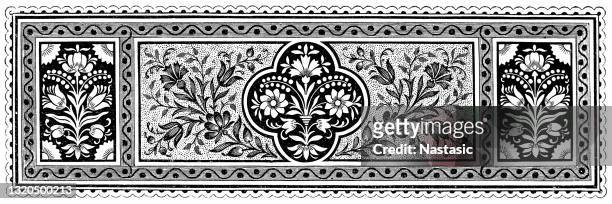vintage page ornament ,flowers - black and white flower tattoo designs stock illustrations