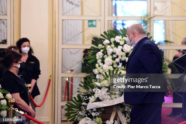 Francesco Menegatti, son of Carla Fracci attends the burial chamber of dancer Carla Fracci at Teatro Alla Scala on May 28, 2021 in Milan, Italy. The...