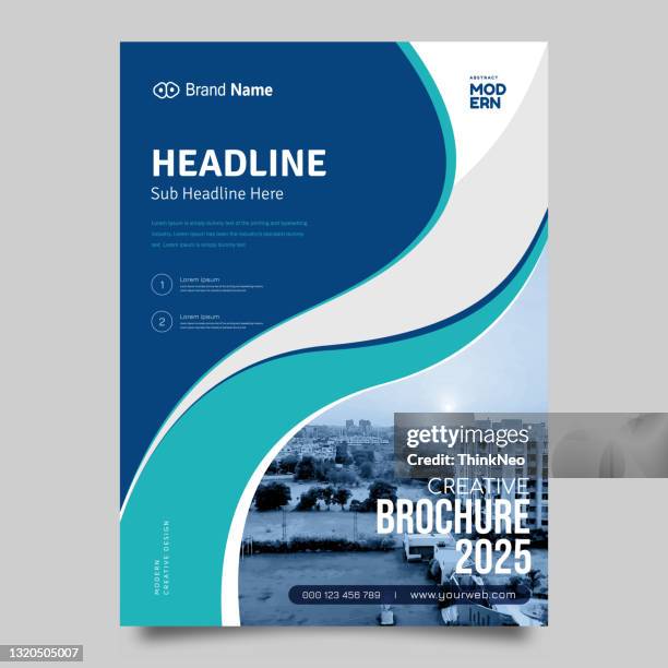creative blue modern business brochure flyer presentation template - corporate invitation stock illustrations