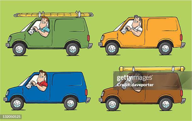 various contractors - plumber van stock illustrations