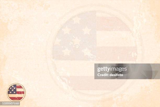 horizontaler grunge-effekt verblasst beige farbige vektor-illustration mit einem kleinen kreisförmigen abzeichen der usa-flagge und ein wasserzeichen der flagge sowie - wasserzeichen stock-grafiken, -clipart, -cartoons und -symbole