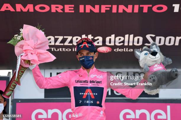 Egan Arley Bernal Gomez of Colombia and Team INEOS Grenadiers Pink Leader Jersey celebrates at podium during the 104th Giro d'Italia 2021, Stage 19 a...