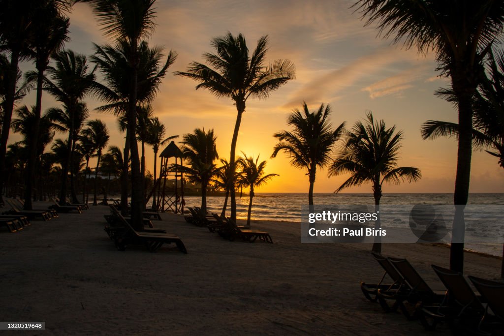 Vibrant Sunrise Over the Caribbean Sea in Playa Del Carmen on the Yucatan Peninsula of Mexico