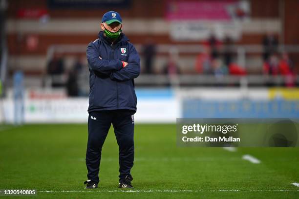 Declan Kidney, Director of Rugby of London Irish looks on prior to the Gallagher Premiership Rugby match between Gloucester and London Irish at...