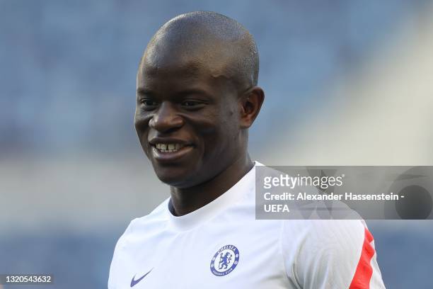 Ngolo Kante of Chelsea smiles during the Chelsea FC Training Session ahead of the UEFA Champions League Final between Manchester City FC and Chelsea...