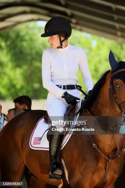 Jessica Springsteen of the United States Equestrian Team is seen during the CSIO Rome Piazza Di Siena International Equestrian Competition at Piazza...