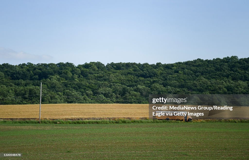 School Bus Next To Corn Field In Pennsylvania