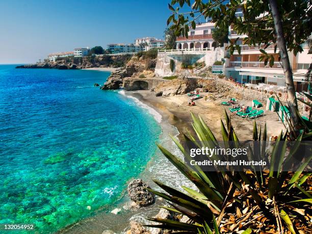 beach in nerja - málaga málaga province stock pictures, royalty-free photos & images