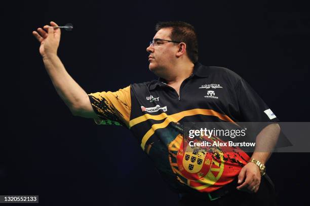 Jose de Sousa of Portugal in action in his Final match against Jonny Clayton of Wales during Night 17 of the Unibet Premier League Darts at Marshall...