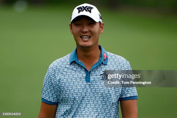 Danny Lee walks on the fairway of the fifth hole during the second round of the Charles Schwab Challenge at Colonial Country Club on May 28, 2021 in...