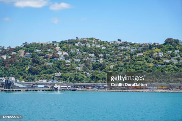 wellington bay and harbour view, wellington ferry terminal at pipitea,  wellington, new zealand. - marlborough house stock pictures, royalty-free photos & images