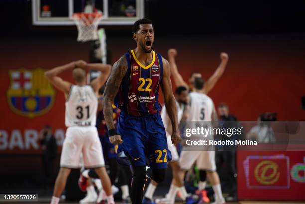 Cory Higgins, #22 of FC Barcelona celebrates during the Semi Final game between FC Barcelona v AX Armani Exchange Milan as part of Turkish Airlines...