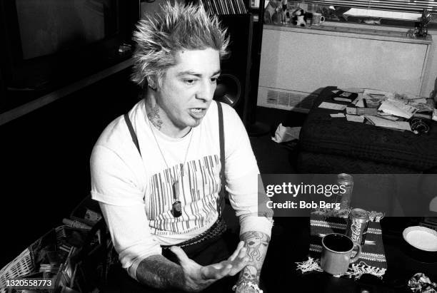 American musician, singer, songwriter and record producer Lars Frederiksen of the American punk rock band Rancid circa April, 1997 at Joey Ramone's...
