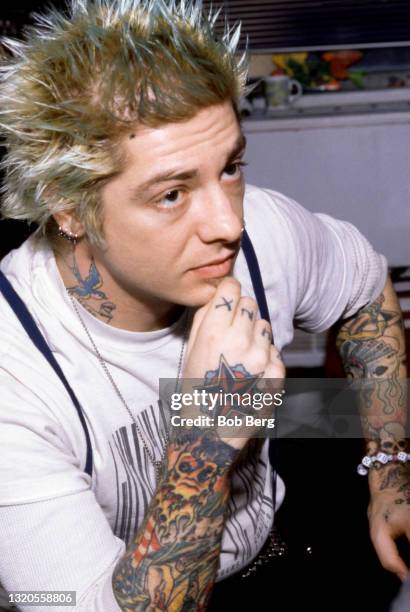 American musician, singer, songwriter and record producer Lars Frederiksen of the American punk rock band Rancid circa April, 1997 at Joey Ramone's...