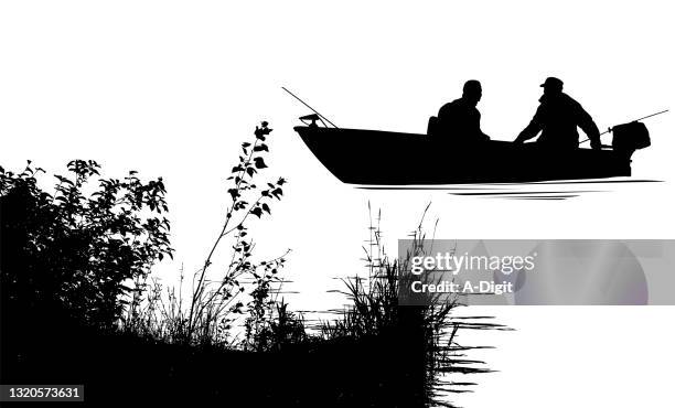 early sunday fishing - motor boat stock illustrations