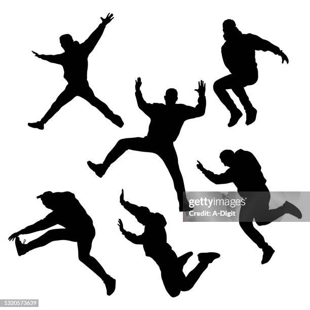 jumps silhouette - human representation stock illustrations