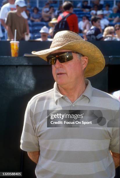 General Manager Pat Gillick of the Baltimore Orioles looks on during a Major League Baseball spring training game circa 1996. Gillick was the general...