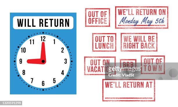 out of office rubber stamps lunch break workplace work ethic - after work stock illustrations