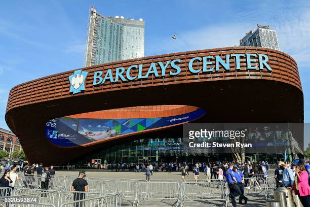 An exterior view of Barclays Center in Game Two of the First Round of the 2021 NBA Playoffs on May 25, 2021 in New York City. NOTE TO USER: User...