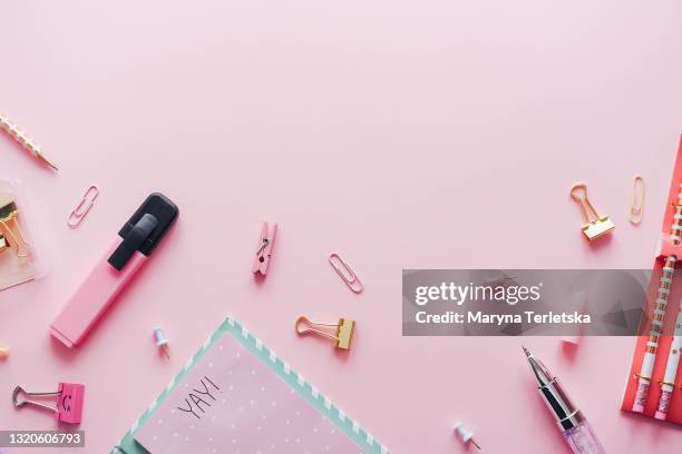 gently pink background with stationery. - pencil skirt beautiful bildbanksfoton och bilder