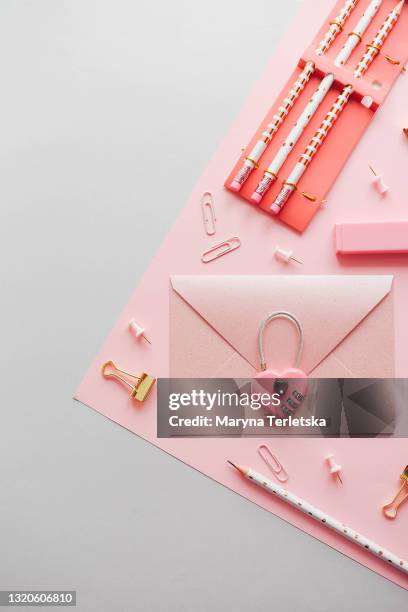 gently pink background with stationery. - pencil skirt beautiful bildbanksfoton och bilder