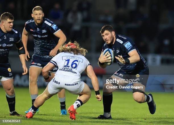 James Phillips of Sale Sharks takes on Harry Thacker during the Gallagher Premiership Rugby match between Sale Sharks and Bristol Bears at AJ Bell...