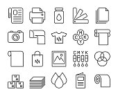 Printing Industry Vector Line Icons Set. Editable Stroke, 64x64 Pixel Perfect.