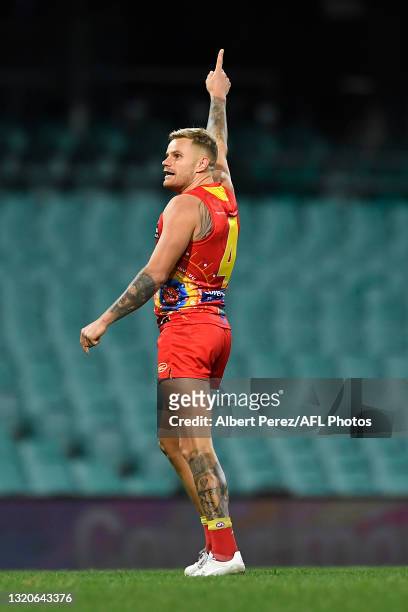 Brandon Ellis of the Suns celebrates kicking a goal during the round 11 AFL match between the Gold Coast Suns and the Hawthorn Hawks at Sydney...
