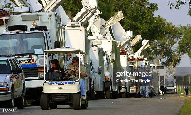 Numerous television trucks are seen June 8, 2001 on the grounds of the U.S. Federal Prison in Terre Haute, Indiana. Oklahoma City bomber Timothy...